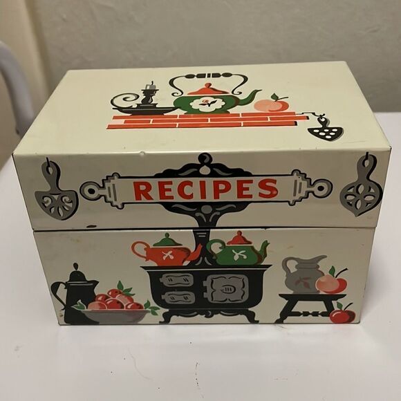 Vtg Kitschy mid Century Stylecraft tin recipe box - Picture 2 of 9